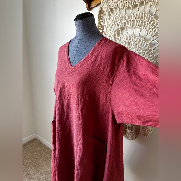 Match Point Rose Pink Linen Lagenlook Midi Dress Size Medium - Picture 6 of 7